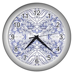 Blue Biro Arabesque  Wall Clock (silver) by kaleidomarblingart