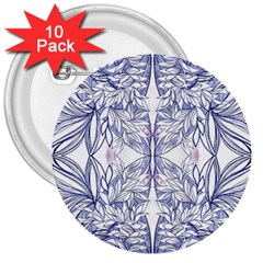 Blue Biro Patterns 3  Buttons (10 Pack)  by kaleidomarblingart