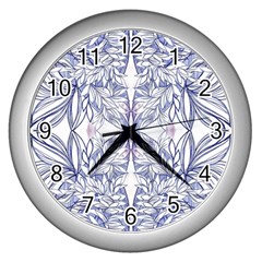 Blue Biro Patterns Wall Clock (silver) by kaleidomarblingart