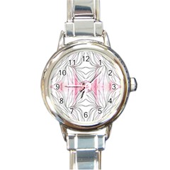 Line Drawing On Pink Round Italian Charm Watch by kaleidomarblingart