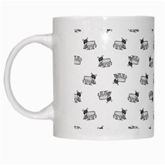 Funny Monster Feline Drawing Motif Pattern White Mugs by dflcprintsclothing