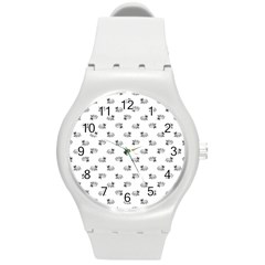 Funny Monster Feline Drawing Motif Pattern Round Plastic Sport Watch (m) by dflcprintsclothing