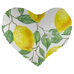 Vintage Lemons Large 19  Premium Flano Heart Shape Cushions