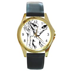 Paul Alien Round Gold Metal Watch by KenArtShop