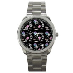 Witch Goth Pastel Pattern Sport Metal Watch by NerdySparkleGoth