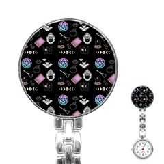 Witch Goth Pastel Pattern Stainless Steel Nurses Watch by NerdySparkleGoth