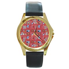 50s Small Print Round Gold Metal Watch