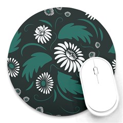 Folk Flowers Pattern Round Mousepads by Eskimos