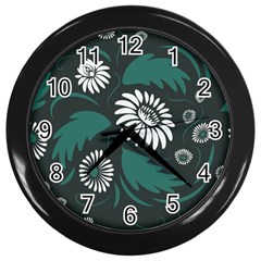 Folk Flowers Pattern Wall Clock (black) by Eskimos