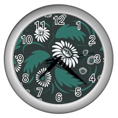 Folk Flowers Pattern Wall Clock (silver) by Eskimos