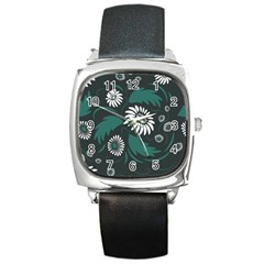 Folk Flowers Pattern Square Metal Watch by Eskimos