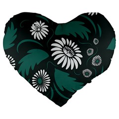 Folk Flowers Pattern Large 19  Premium Heart Shape Cushions by Eskimos