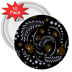 Folk Flowers Pattern 3  Buttons (10 Pack)  by Eskimos