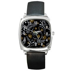 Folk Flowers Pattern Square Metal Watch by Eskimos