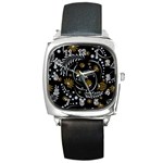 Folk flowers pattern Square Metal Watch Front