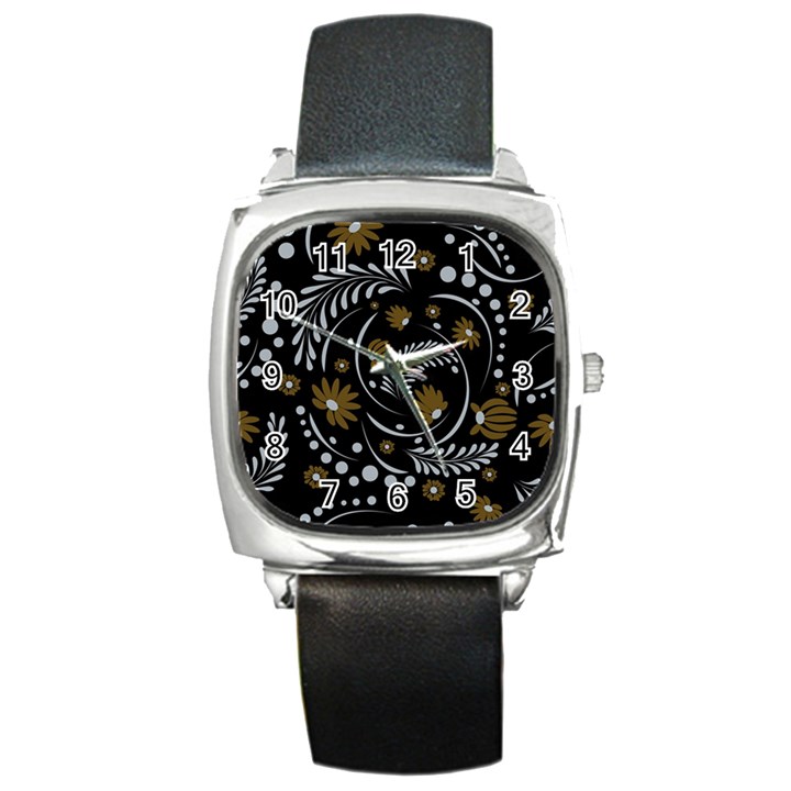 Folk flowers pattern Square Metal Watch