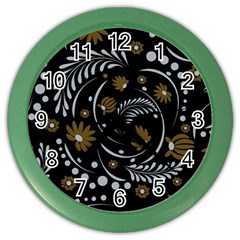 Folk Flowers Pattern Color Wall Clock by Eskimos