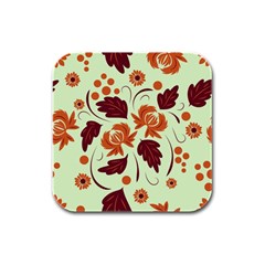 Folk Flowers Pattern Rubber Square Coaster (4 Pack)  by Eskimos