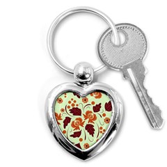 Folk Flowers Pattern Key Chain (heart) by Eskimos