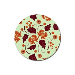 Folk Flowers Pattern Rubber Coaster (round)  by Eskimos