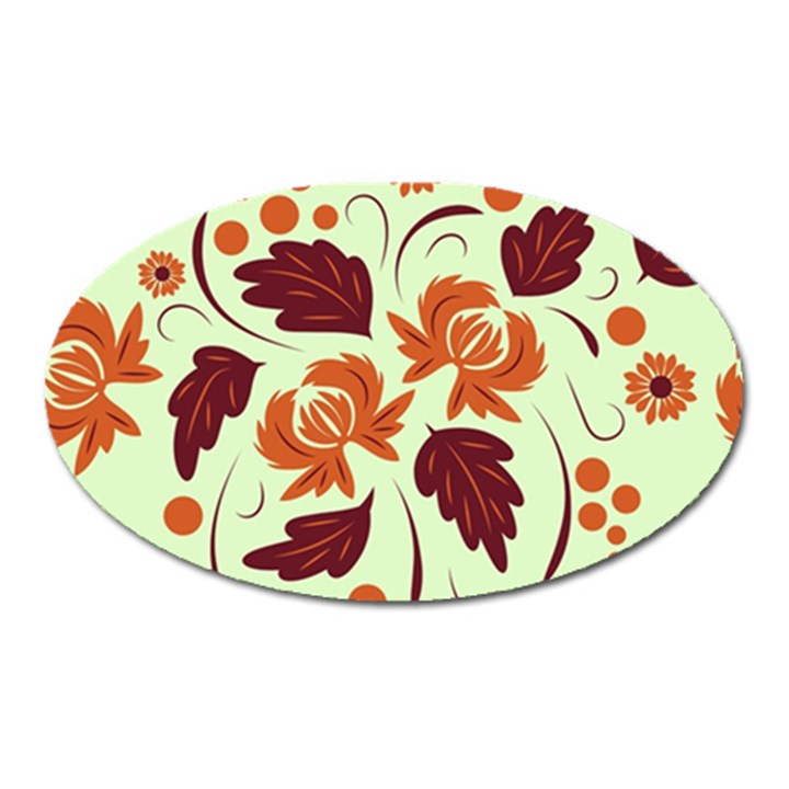 Folk flowers pattern Oval Magnet