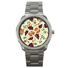 Folk Flowers Pattern Sport Metal Watch by Eskimos