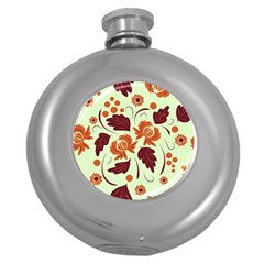 Folk Flowers Pattern Round Hip Flask (5 Oz) by Eskimos