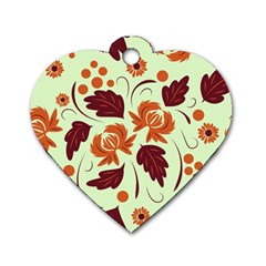 Folk Flowers Pattern Dog Tag Heart (two Sides) by Eskimos