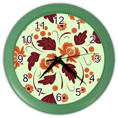 Folk Flowers Pattern Color Wall Clock by Eskimos