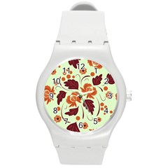 Folk Flowers Pattern Round Plastic Sport Watch (m) by Eskimos