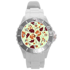 Folk Flowers Pattern Round Plastic Sport Watch (l) by Eskimos