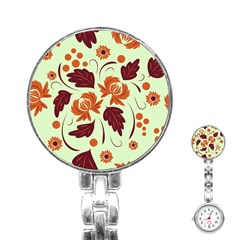 Folk Flowers Pattern Stainless Steel Nurses Watch by Eskimos