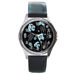 Folk Flowers Pattern Round Metal Watch