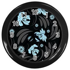 Folk Flowers Pattern Wall Clock (black) by Eskimos