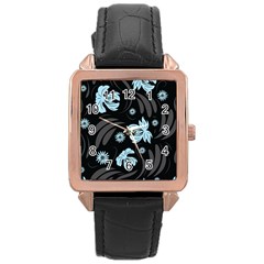 Folk Flowers Pattern Rose Gold Leather Watch  by Eskimos