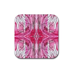 Magenta Marbling Symmetry Rubber Coaster (square)  by kaleidomarblingart