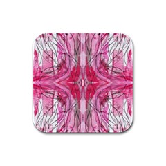 Magenta Marbling Symmetry Rubber Square Coaster (4 Pack)  by kaleidomarblingart