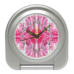 Magenta Marbling Symmetry Travel Alarm Clock by kaleidomarblingart