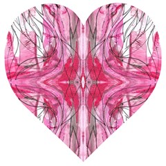 Magenta Marbling Symmetry Wooden Puzzle Heart by kaleidomarblingart