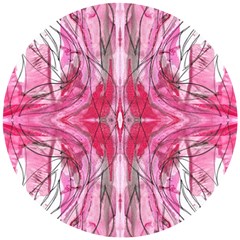 Magenta Marbling Symmetry Wooden Puzzle Round by kaleidomarblingart