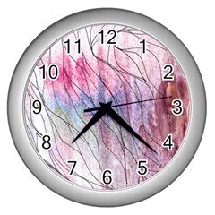 Flowing Petals Wall Clock (silver) by kaleidomarblingart