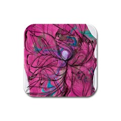 Drawing Petals Rubber Square Coaster (4 Pack)  by kaleidomarblingart