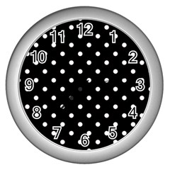 1950 Black White Dots Wall Clock (silver)