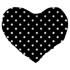 1950 Black White Dots Large 19  Premium Flano Heart Shape Cushions by SomethingForEveryone