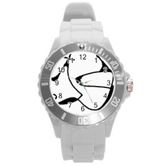 Black And White Abstract Linear Decorative Art Round Plastic Sport Watch (l)