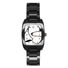 Black And White Abstract Linear Decorative Art Stainless Steel Barrel Watch