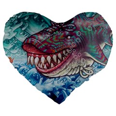 Wth Shark Large 19  Premium Flano Heart Shape Cushions by SomethingForEveryone