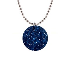 Dark Blue Stars 1  Button Necklace by AnkouArts