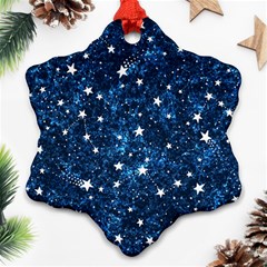 Dark Blue Stars Snowflake Ornament (two Sides)