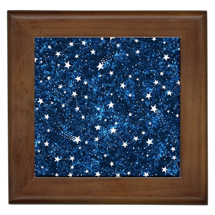 Dark Blue Stars Framed Tile